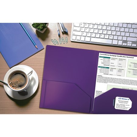 Better Office Products 2 Pocket Heavyweight Plastic Folder Portfolio, Letter Size, Purple, 24PK 86514